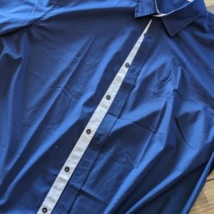 Navy Blue Short Sleeve Button Down with Contrasting White Button Placket